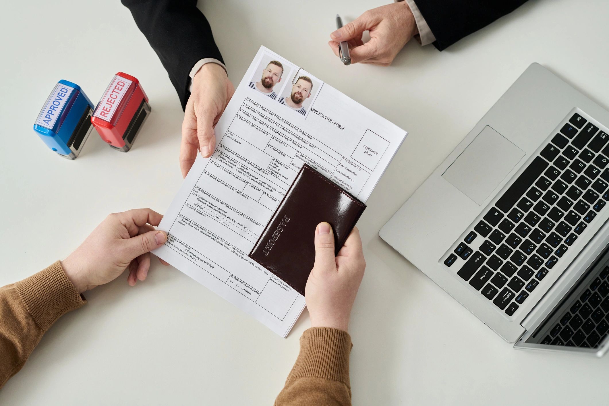 Visa application form handed to the customer
